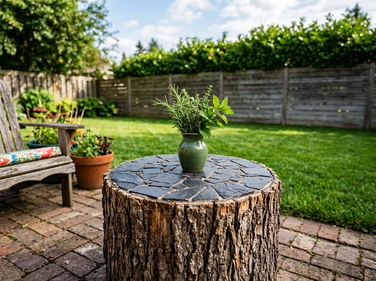 Slate Mosaic Stump Table